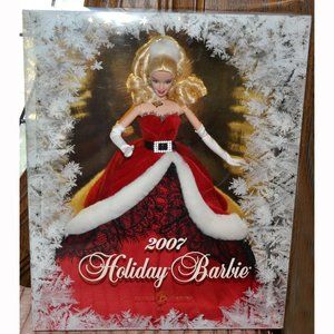 2007 Holiday Barbie Doll Red & White Christmas Princess Gown & White Faux Fur